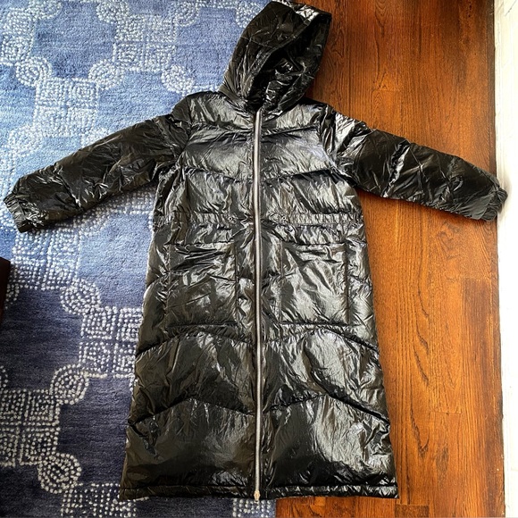 🖤 JET BLACK TALL ZIP UP HOODED DOWN WINTER JACKET! - Picture 10 of 12